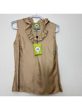 Elizabeth Mckay Women's Ruffled Neck Mckay Blouse Size 10 Sleeveless Silk New